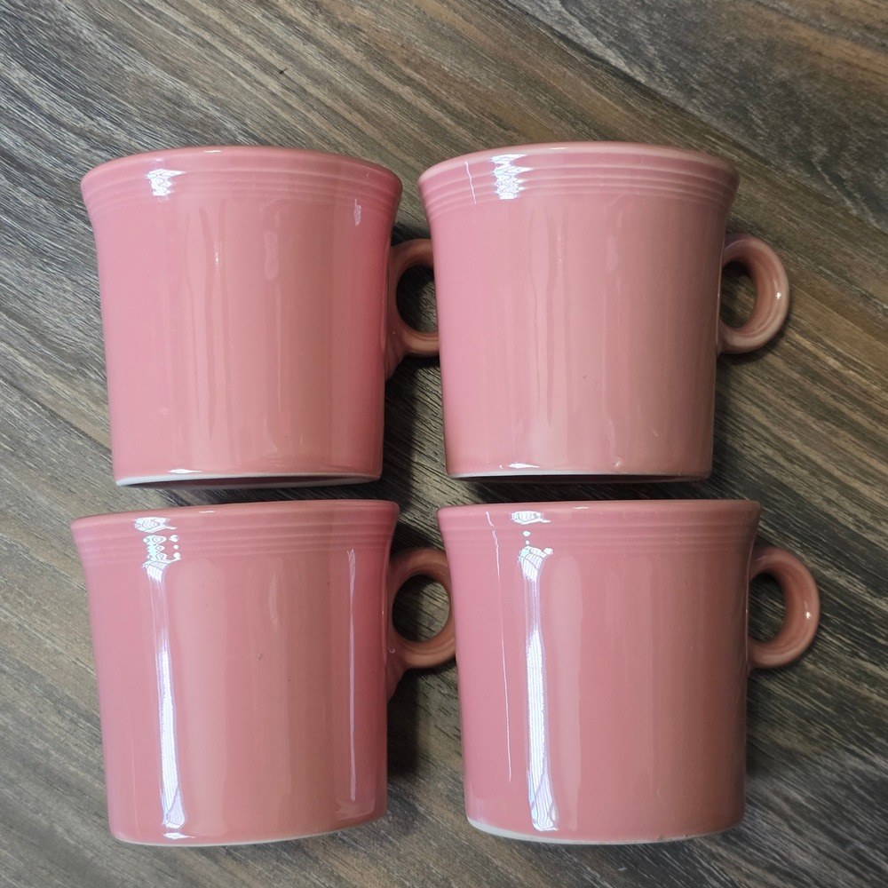 Fiesta Rose Pink Coffee Mugs Set of 4 Ring Handle Homer Laughlin USA Ceramic
